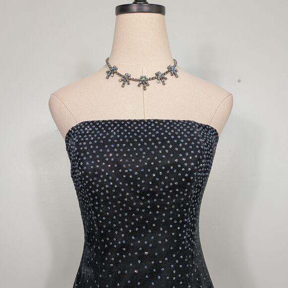 Vintage Jump Prom Dress Maxi Ball Gown 4 Blue Black Y2K Metallic Princess Goth - Picture 4 of 14